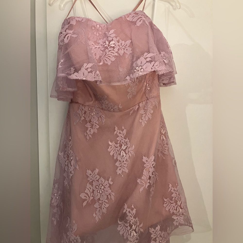 PromLily Formal A-line off the shoulder lace mini dress